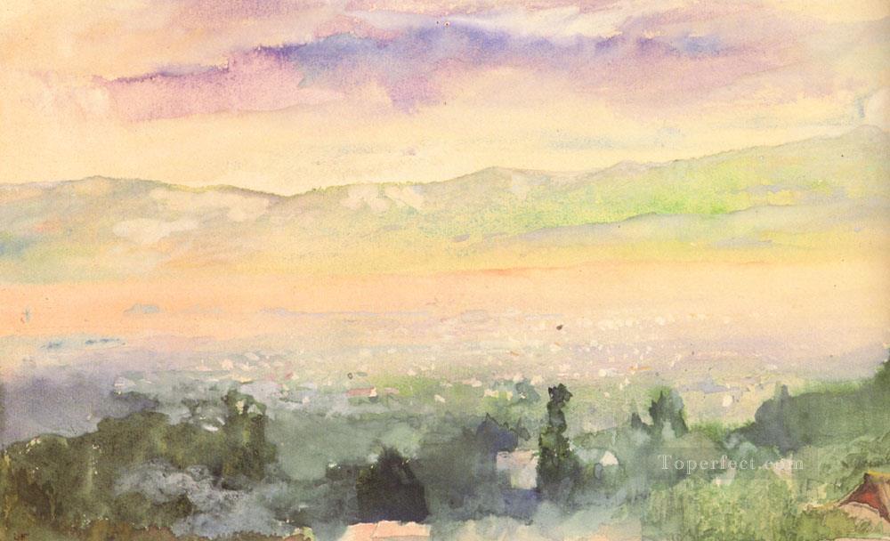 Sunrise in Fog over Kyoto landscape John LaFarge Oil Paintings